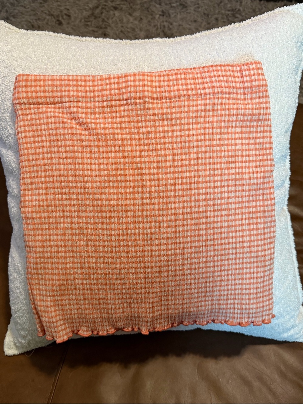 Aritzia Orange and White Gingham Smocked Mini Skirt
